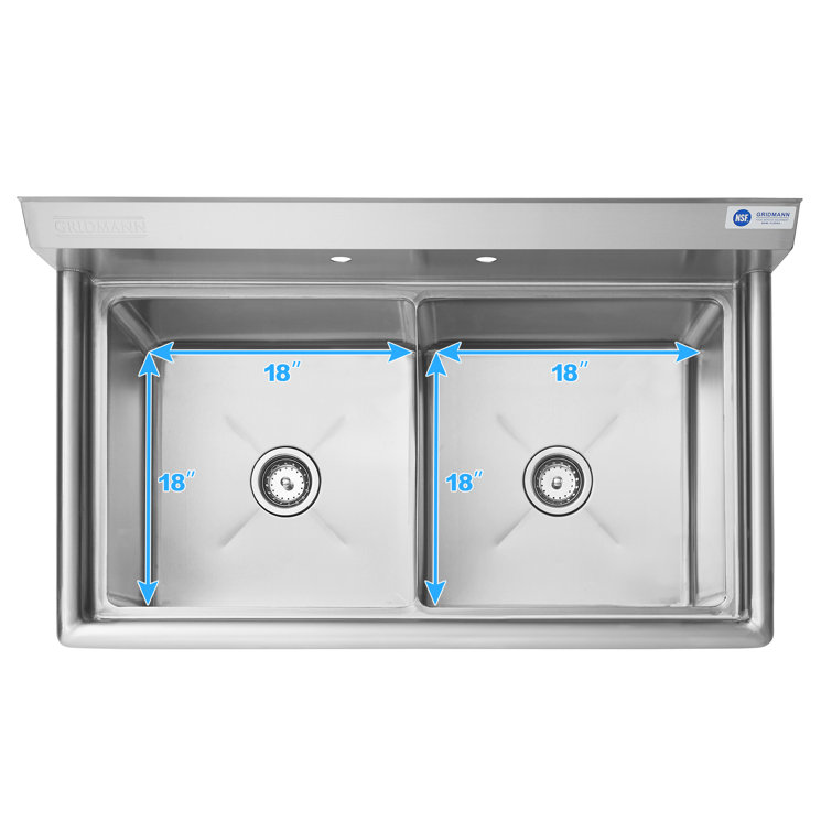 Commercial Stainless Steel Dual Basin Utility Sink with Backsplash