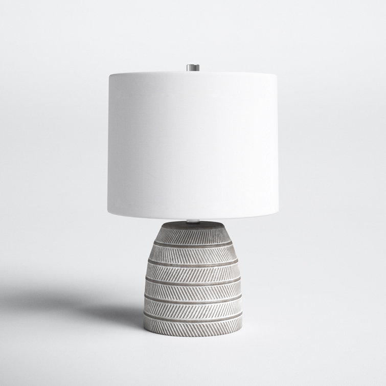White and Gray Concrete Table Lamp with Etched Design