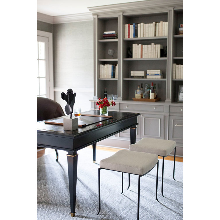 Black Writing Desk with Leather Inset and Brass Details