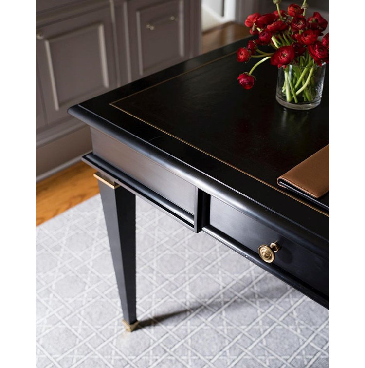 Black Writing Desk with Leather Inset and Brass Details