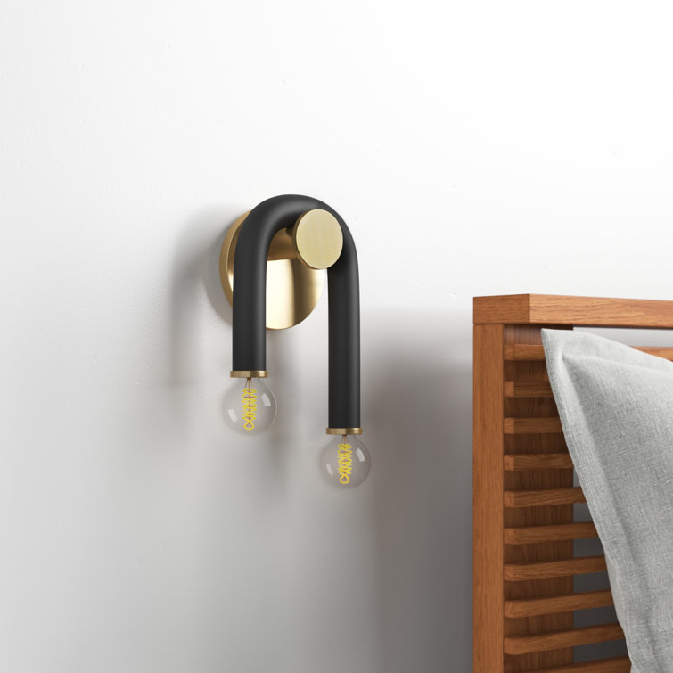 Whimsical Modern Black and Brass Dual-Bulb Wall Sconce