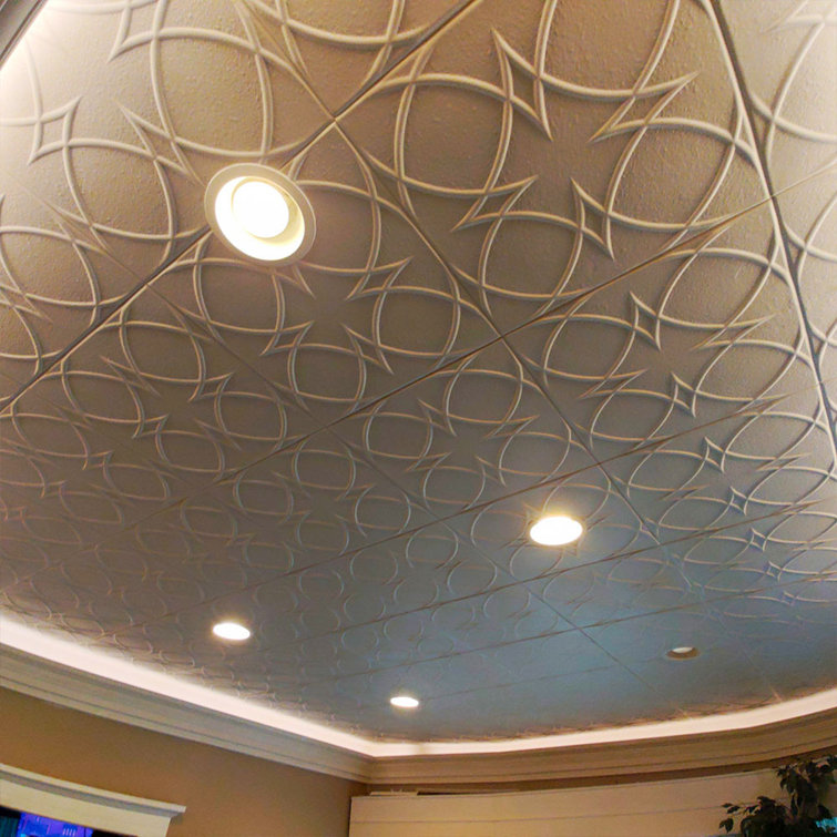 Plain White Polystyrene Glue-Up Ceiling Tile with Circles and Stars Design