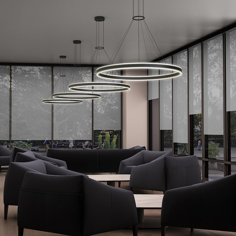 Double Corona 2-Light Satin Black Aluminum LED Chandelier