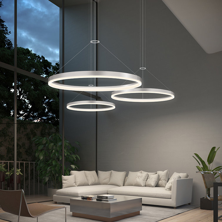 Bright Satin Aluminum LED Geometric Chandelier, 31.5" Indoor/Outdoor