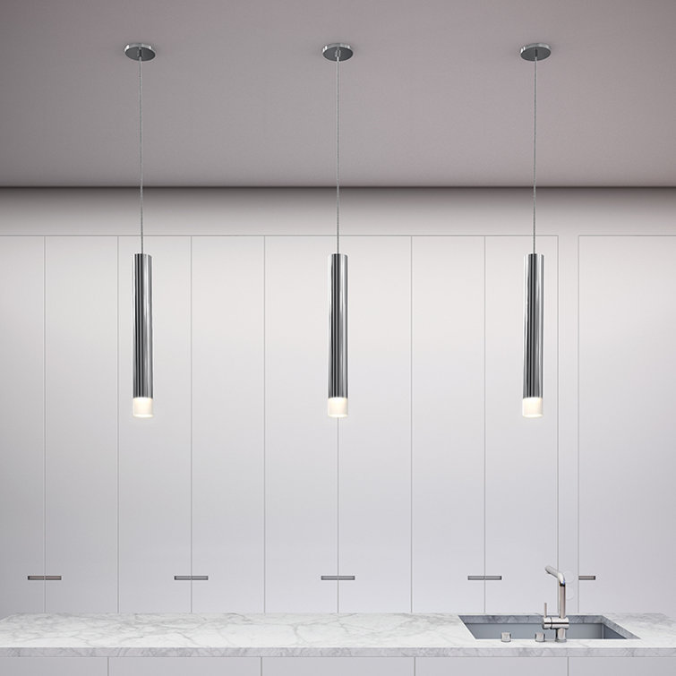 Sleek Polished Chrome 24" LED Cylinder Pendant with Etched Glass