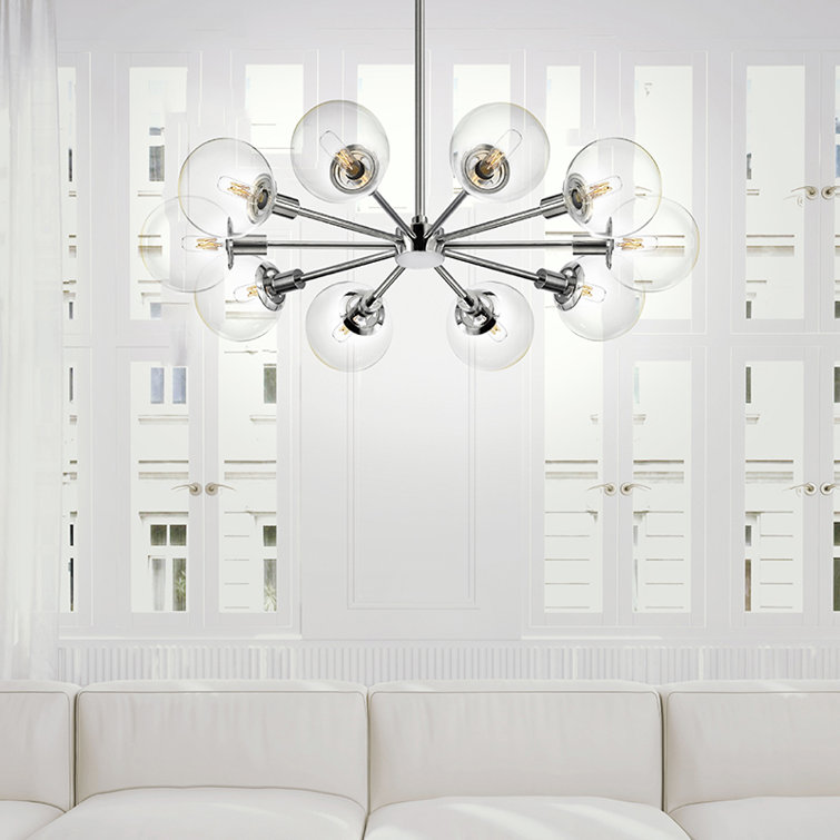 Chic Orb Radial 10-Light Pendant in Polished Chrome and Clear Glass