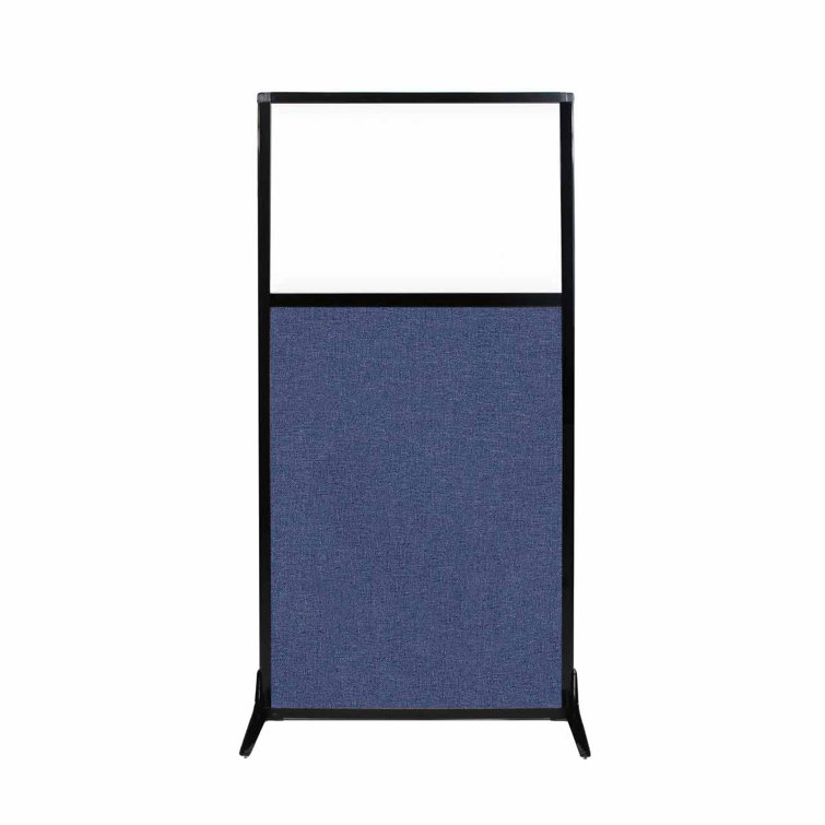 Charcoal Gray Fabric 3-Panel Freestanding Room Divider with Acrylic Windows