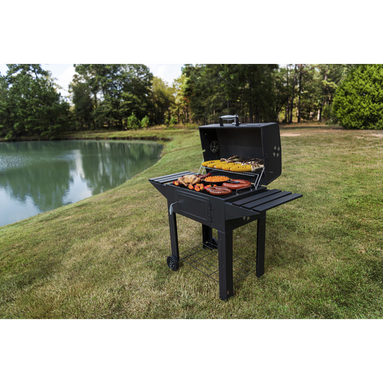 Santa Fe Black Stainless Steel Charcoal Grill with Side Shelves