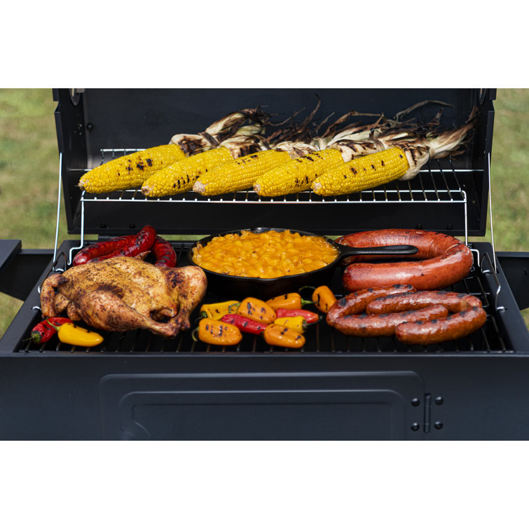 Santa Fe Black Stainless Steel Charcoal Grill with Side Shelves