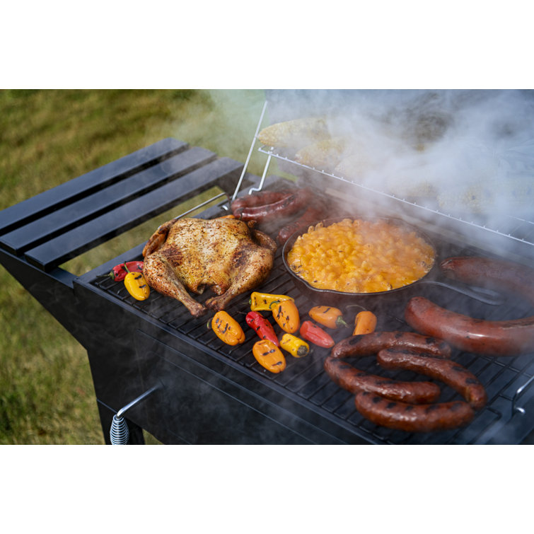 Santa Fe Black Stainless Steel Charcoal Grill with Side Shelves