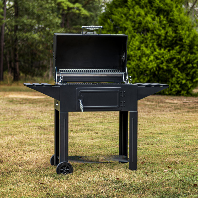 Santa Fe Black Stainless Steel Charcoal Grill with Side Shelves
