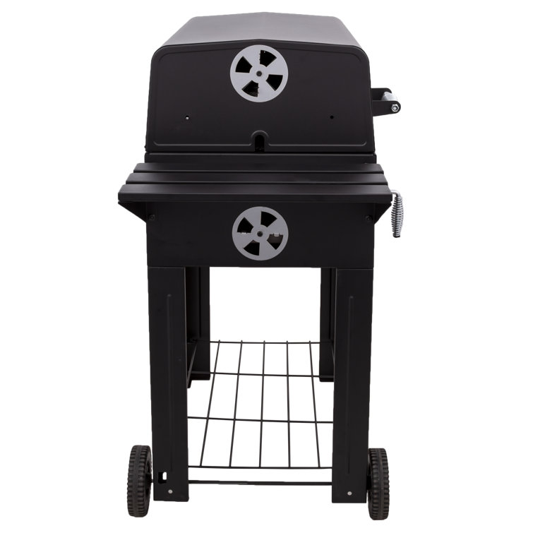 Santa Fe Black Stainless Steel Charcoal Grill with Side Shelves