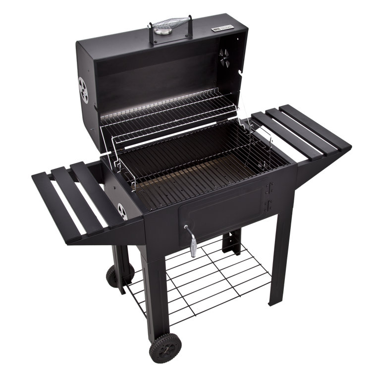 Santa Fe Black Stainless Steel Charcoal Grill with Side Shelves