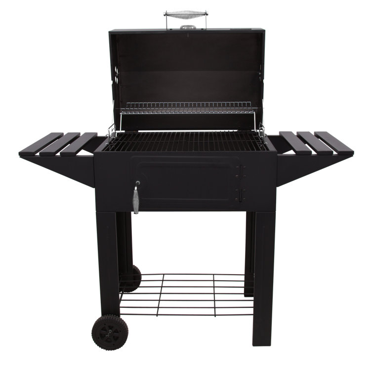Santa Fe Black Stainless Steel Charcoal Grill with Side Shelves