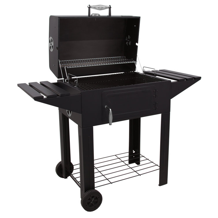 Santa Fe Black Stainless Steel Charcoal Grill with Side Shelves