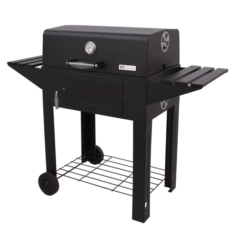Santa Fe Black Stainless Steel Charcoal Grill with Side Shelves