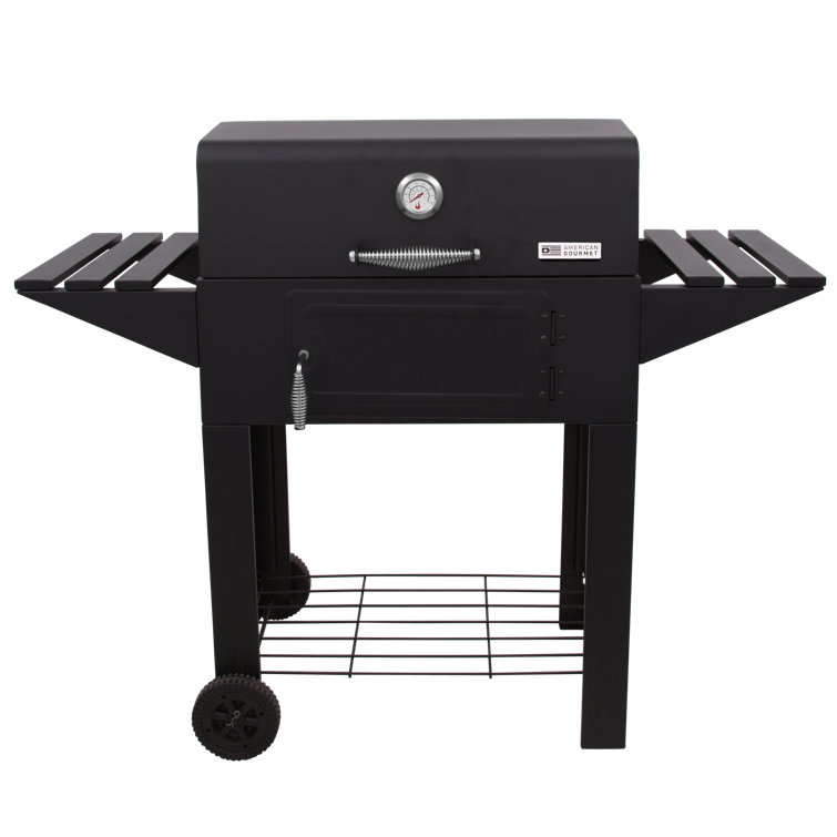 Santa Fe Black Stainless Steel Charcoal Grill with Side Shelves