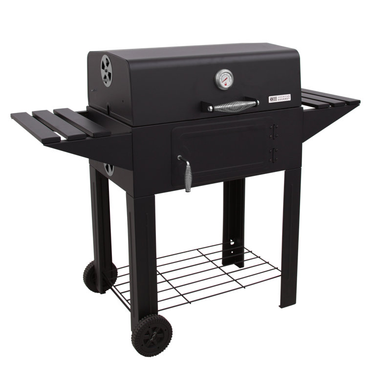 Santa Fe Black Stainless Steel Charcoal Grill with Side Shelves