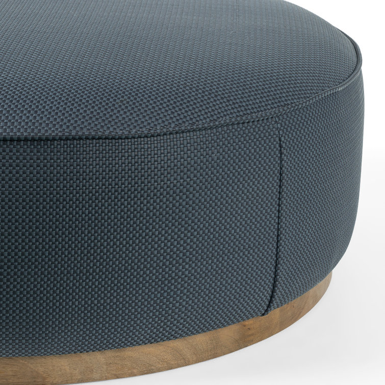 Rayna 36" Round Cobalt Faux Leather Ottoman