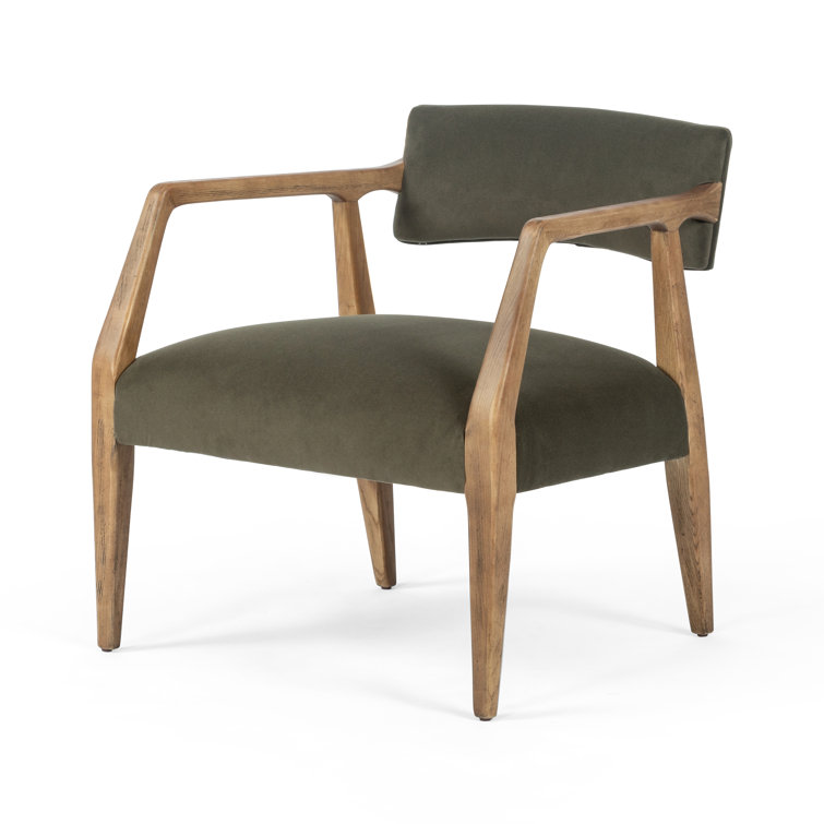Olive Green Velvet and Oak Accent Chair