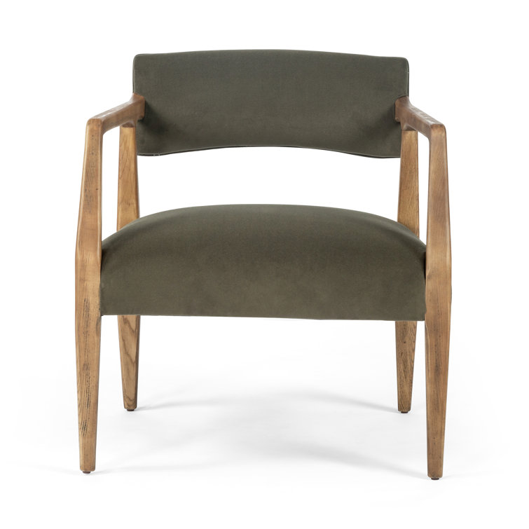 Olive Green Velvet and Oak Accent Chair