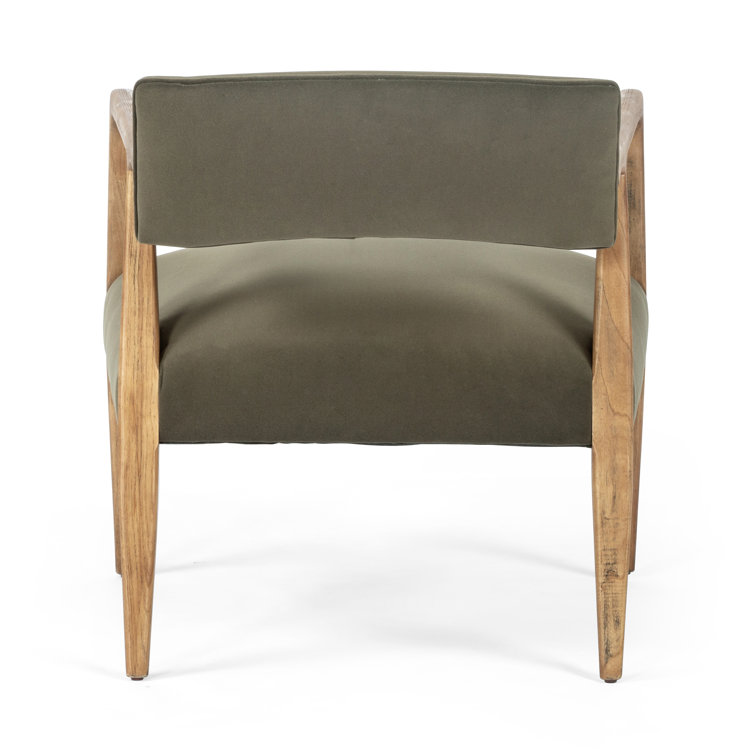 Olive Green Velvet and Oak Accent Chair