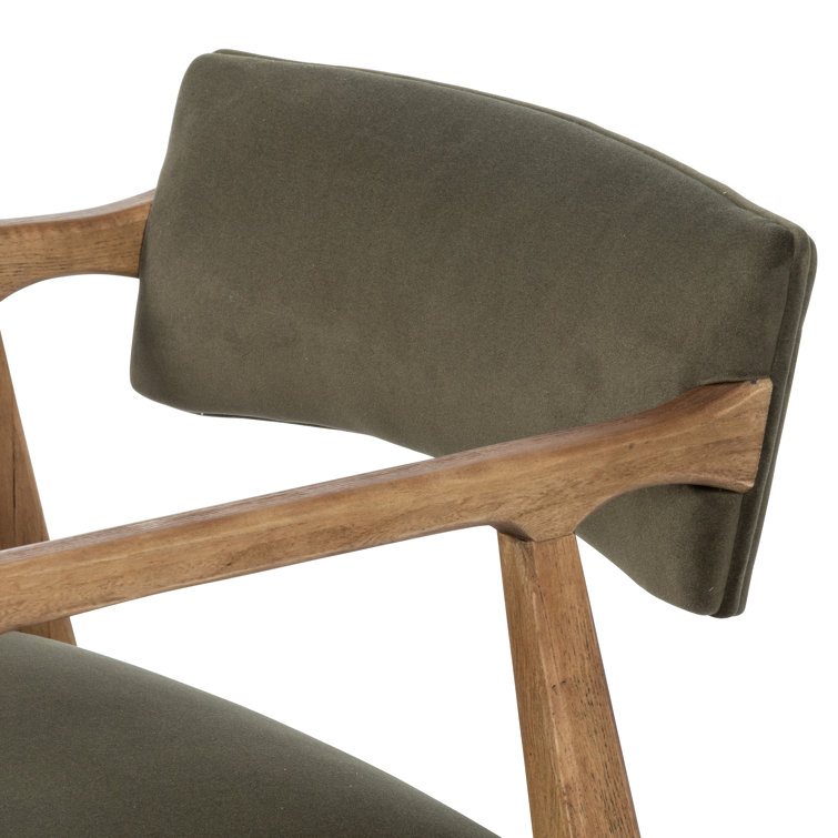 Olive Green Velvet and Oak Accent Chair