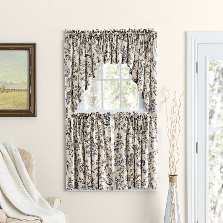 Black and Beige Cotton Swag Rod Pocket Window Valance Set
