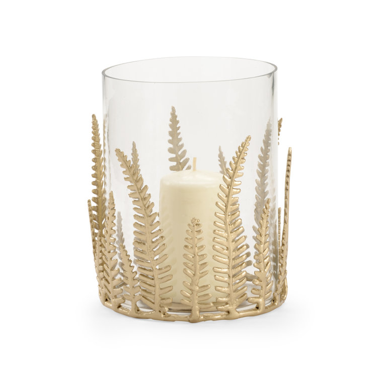 Fern Brass and Glass Hurricane Candle Holder