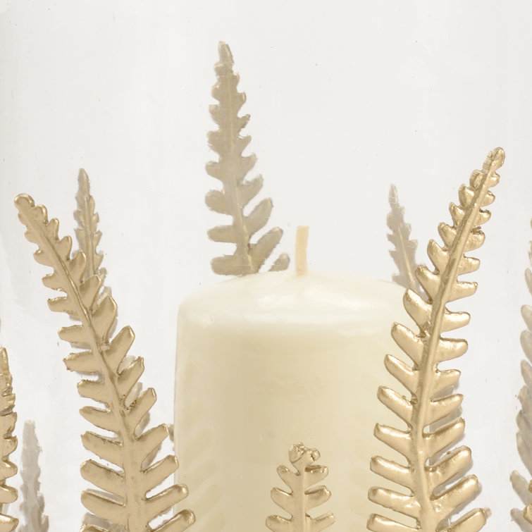 Fern Brass and Glass Hurricane Candle Holder