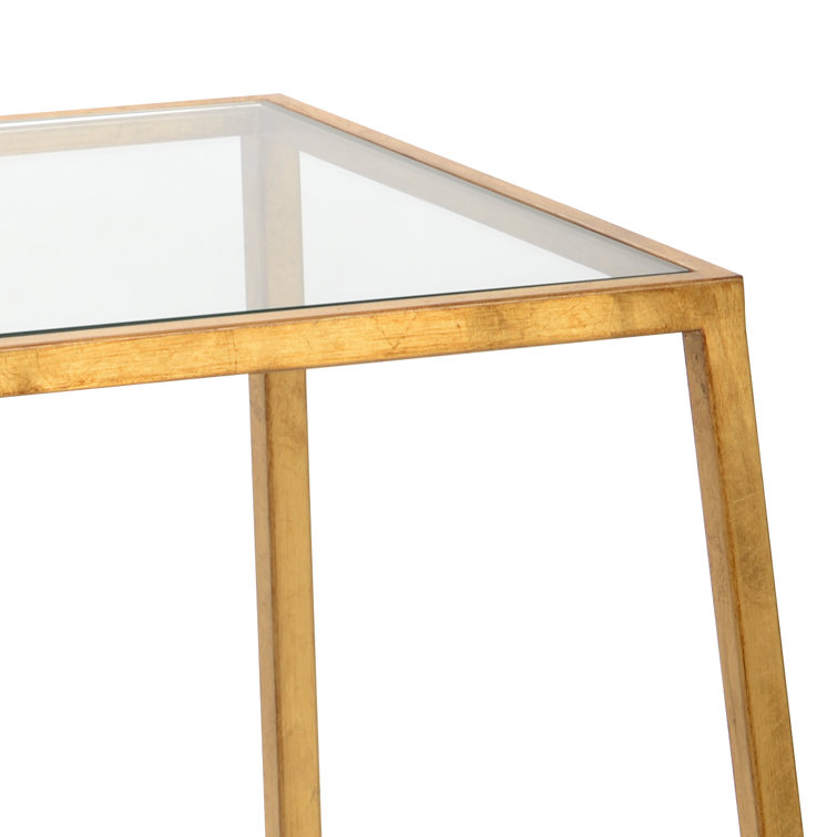 Bauhaus Gold Leaf Iron Square End Table with Beveled Glass Top