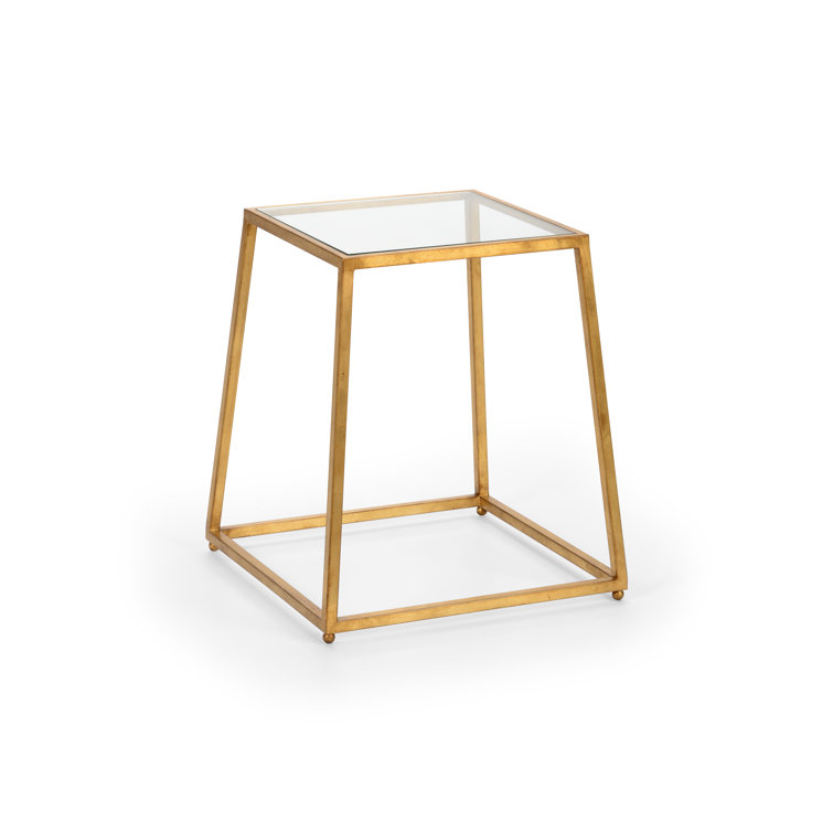 Bauhaus Gold Leaf Iron Square End Table with Beveled Glass Top