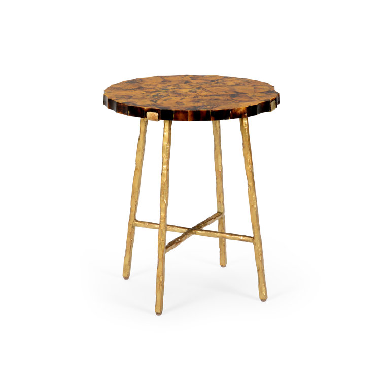 Chelsea Antique Gold Round Penshell Side Table with Wrought Iron Base