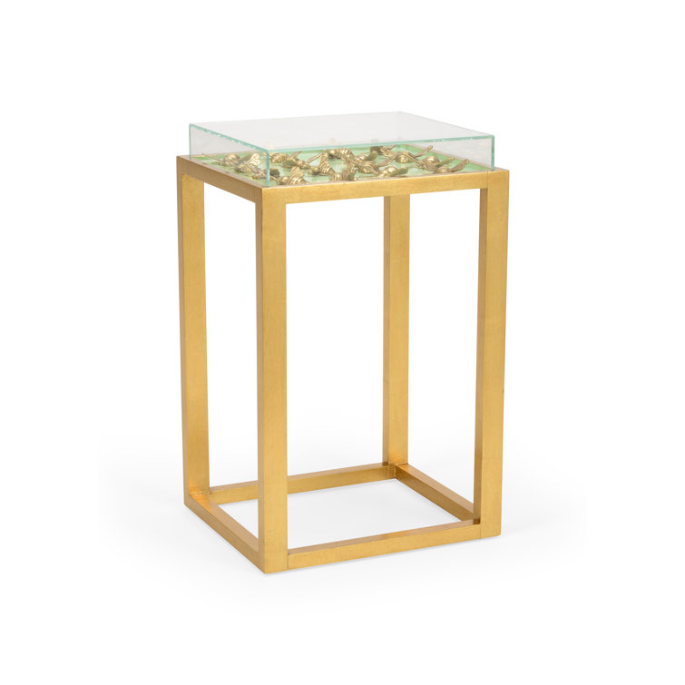 Flutter Satin Gold Metal & Glass Display End Table with 3D Bees - Pistachio