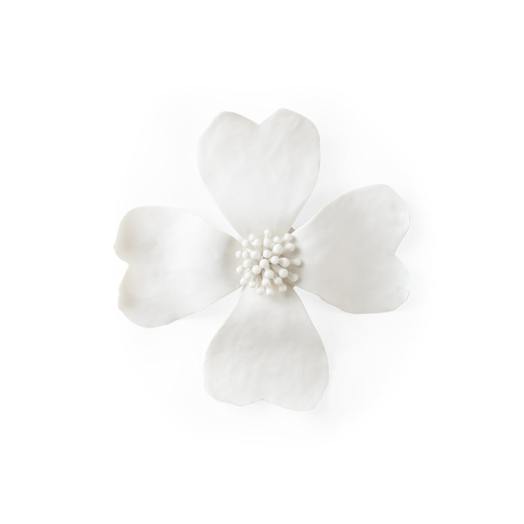 Matte White Dogwood Ceramic 12" Wall-Mounted Figurine