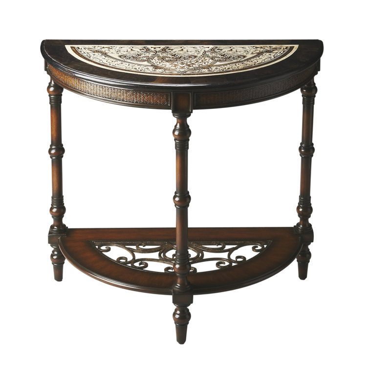 Elegant Metalwork & Stone Inlay Demilune Console with Storage
