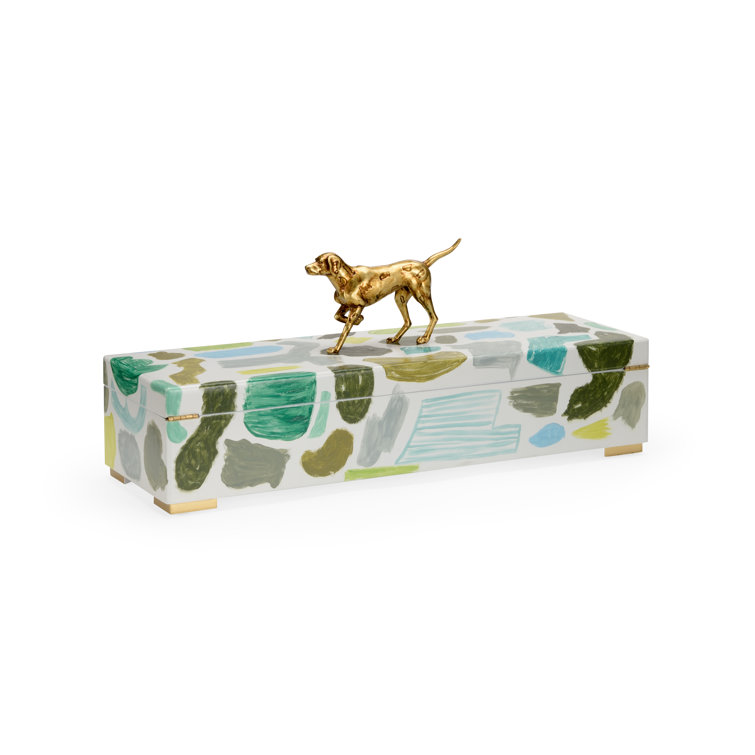 Hand-Painted Blue and Green Wooden Decorative Box