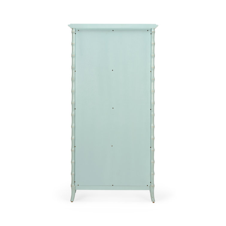 Yarmouth Blue and Whitewashed Bamboo Linen Cabinet with Glass Doors