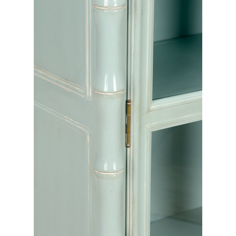Yarmouth Blue and Whitewashed Bamboo Linen Cabinet with Glass Doors