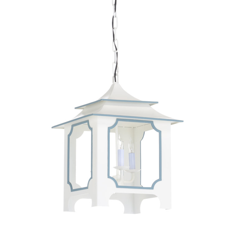 Claire Bell Gray/Blue Tole Pagoda 3-Light Lantern Chandelier