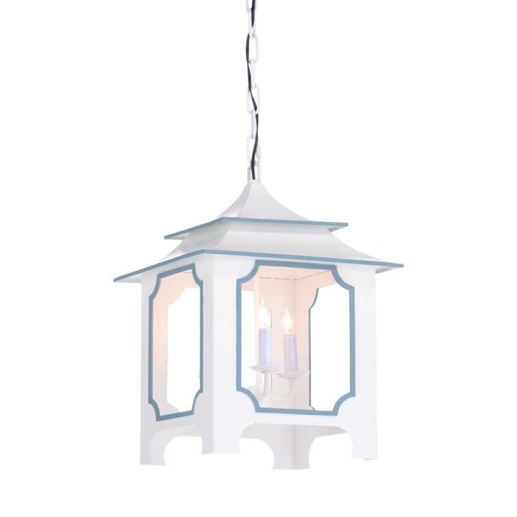 Claire Bell Gray/Blue Tole Pagoda 3-Light Lantern Chandelier