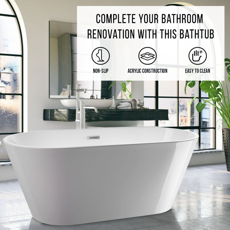 Iris 59" White Freestanding Acrylic Soaking Bathtub