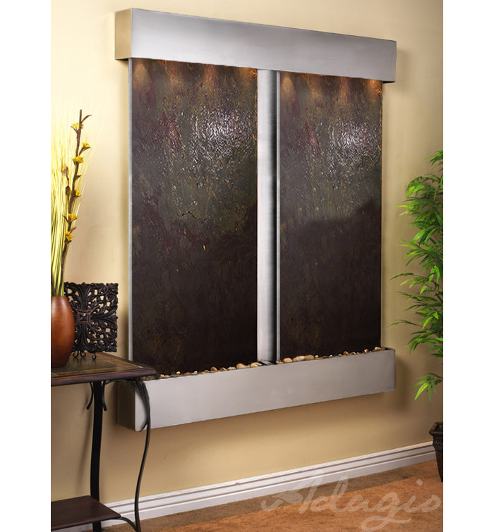 Cottonwood Falls Stainless Steel Wall Fountain with Slate