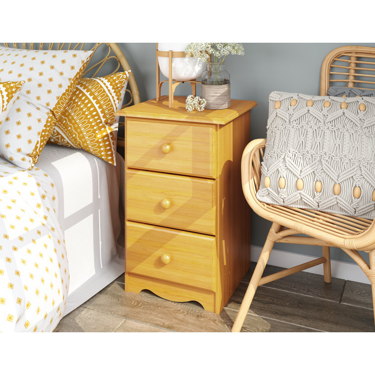 Rustic Pine 3-Drawer Nightstand with Weathered Steel Accents