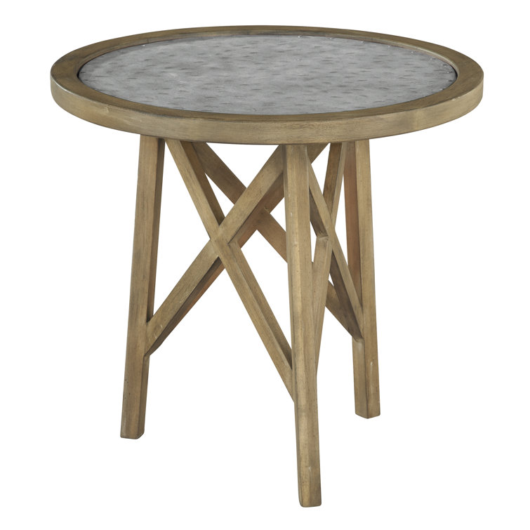 Transitional Acacia Wood & Galvanized Metal Round End Table