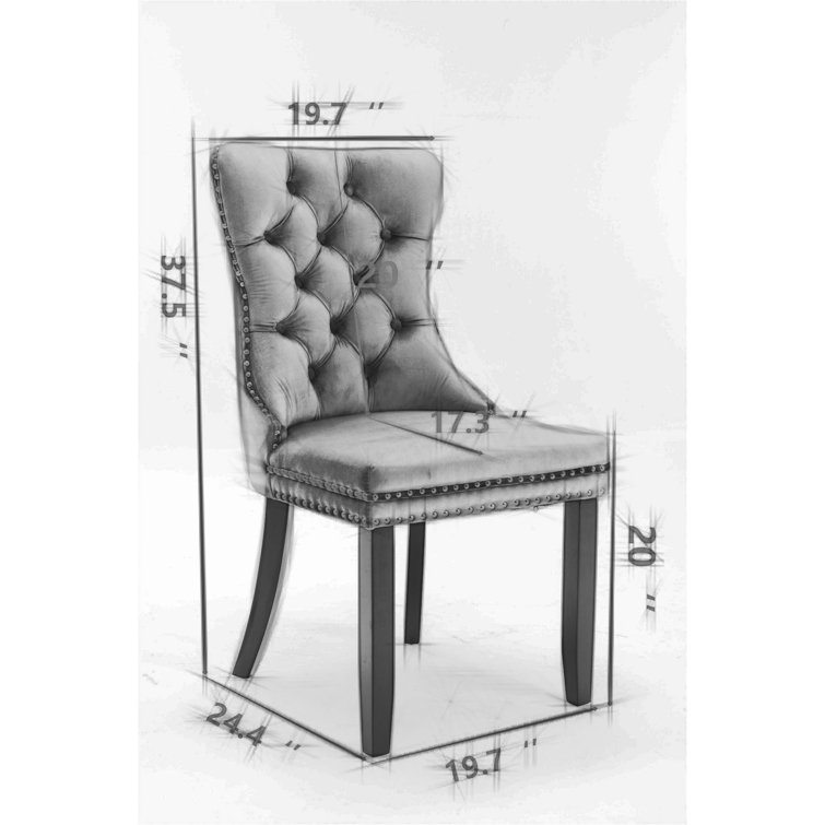 Pink Velvet Wing Back Parsons Side Chair Set with Wood Legs