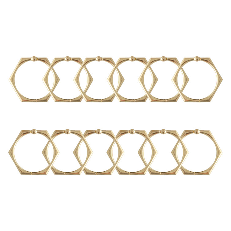 Gold Hexagonal Rustproof Zinc Shower Curtain Hooks Set of 12