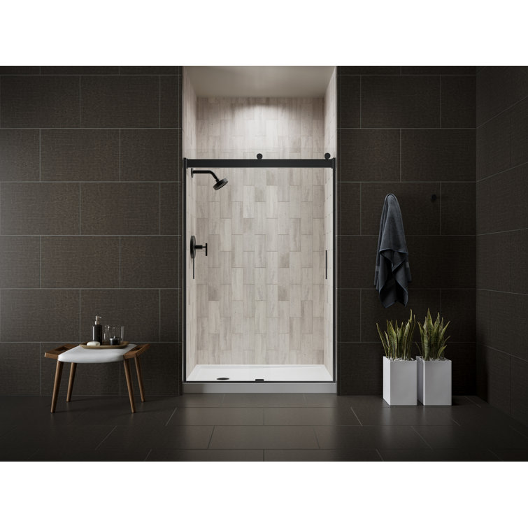 Matte Black Frosted Glass Sliding Shower Door with CleanCoat Technology