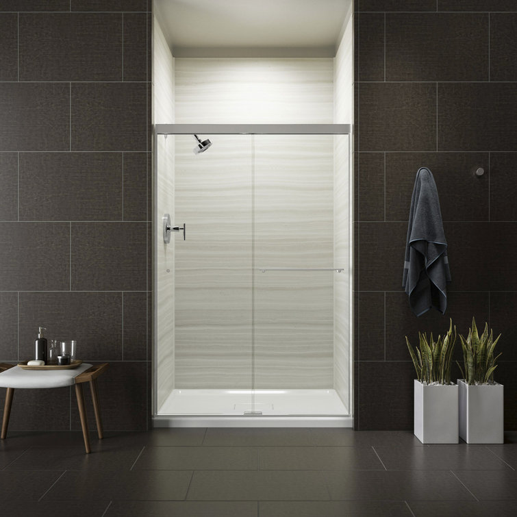 Bright Polished Silver Frameless Sliding Shower Door with Clear Glass