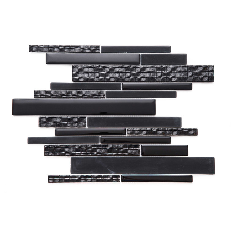 Karma Black 12x12 Textured Glass Mosaic Wall Tile